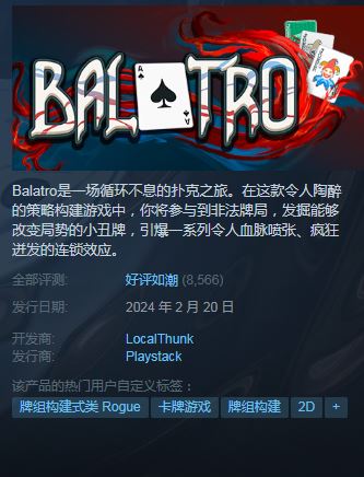 steam游戏推荐！肉鸽建牌游戏《小丑牌Balatro》详情